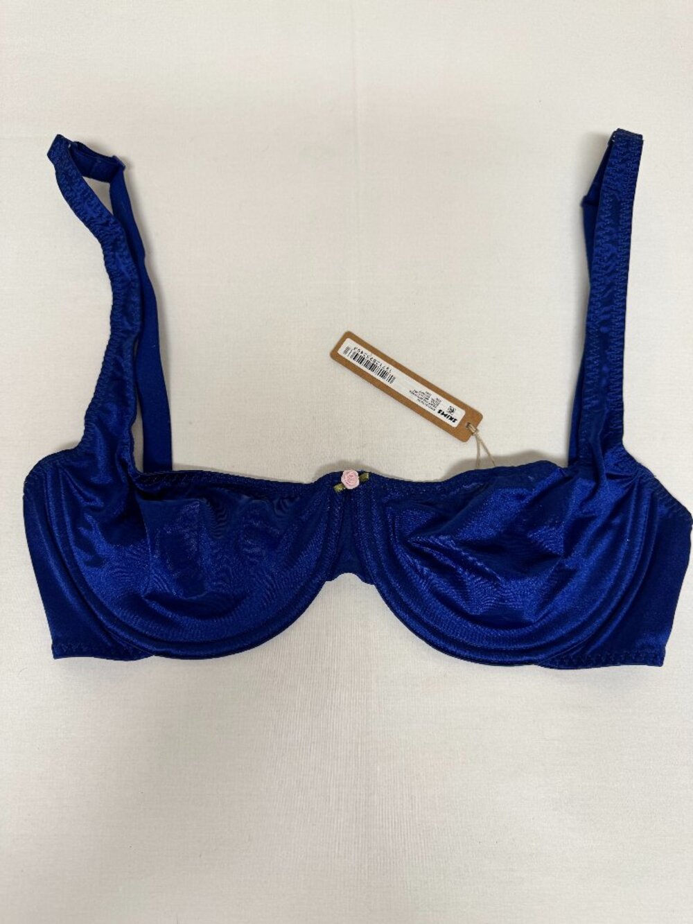 NWT SKIMS Stretch Satin Underwire Scoop Bra Neptune Blue 32DD